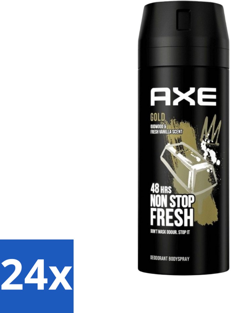 Axe - Deodorant Bodyspray - 48hrs Fresh - Gold - Oud Wood & Fresh Vanilla - 150 ml - Voordeelverpakking - 24 stuks