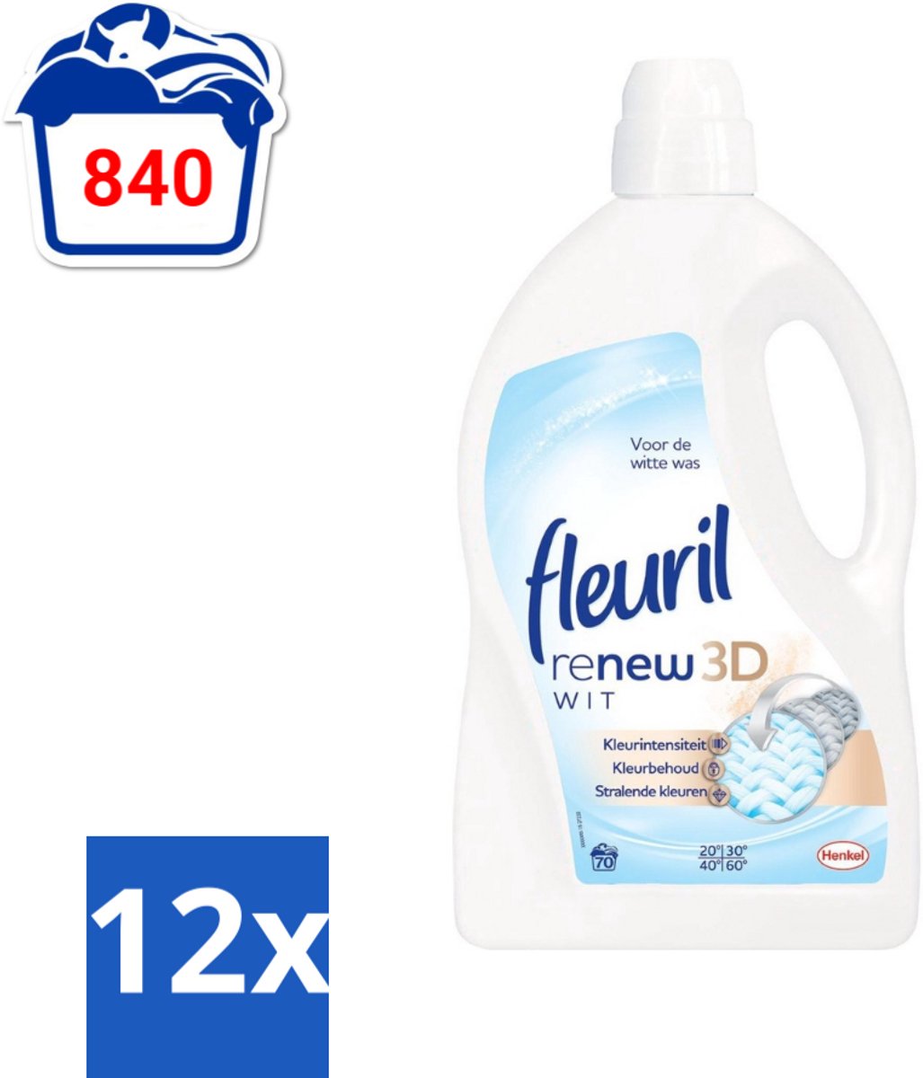 Fleuril - Renew 3D - Vloeibaar Wasmiddel - Witte Was - 70 Wasbeurten - Voordeelverpakking - 12 stuks