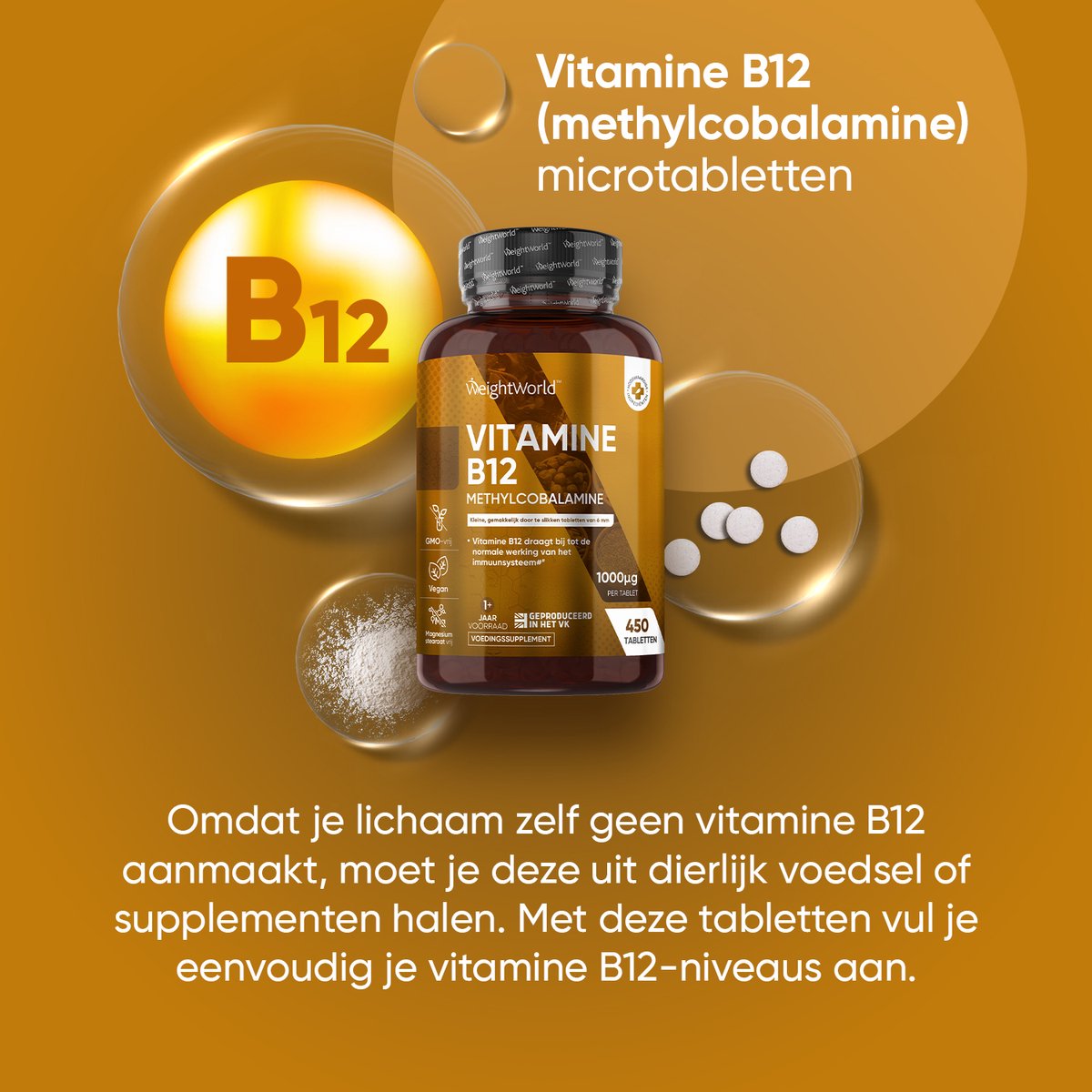 WeightWorld Vitamine B12 tabletten - 1000 mcg - 450 vegan microtabletten voor 1+ jaar voorraad — afbeelding 2