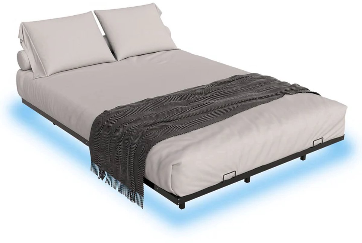Juskys Metalen Bed Palamos - 140 x 200 cm - Incl. LED - Zwart