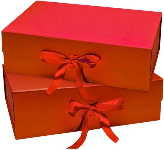 Cadeaudoos - 2 Stuks - Rood - Magneetdoos - Rood Lint - Geschenkdoos met Deksel - Giftbox Leeg