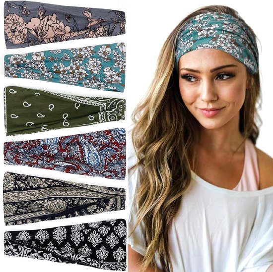 Foto: 6 stuks antislip boho bloemen hoofdbanden voor dames met elastische band ideaal voor yoga mode en sportieve activiteiten