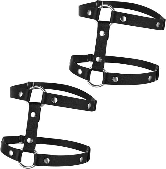 Werownsgso 4 stuks leren kousenbanden punk hartvormige