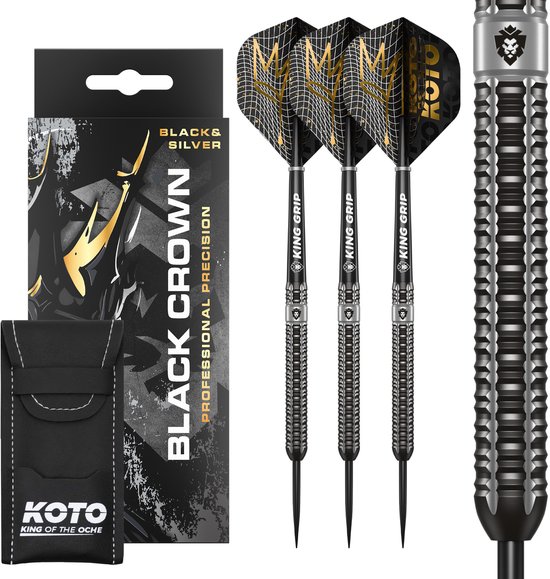 Fléchettes KOTO Black Crown 90% Tungstène – 22g, 3 Barils, Flights Et Tiges Inclus – étui De Transport