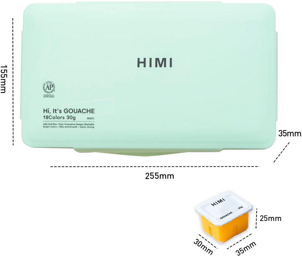 HIMI - Gouache - set van 18 kleuren - 30gr - 3 penselen - Groen — afbeelding 3