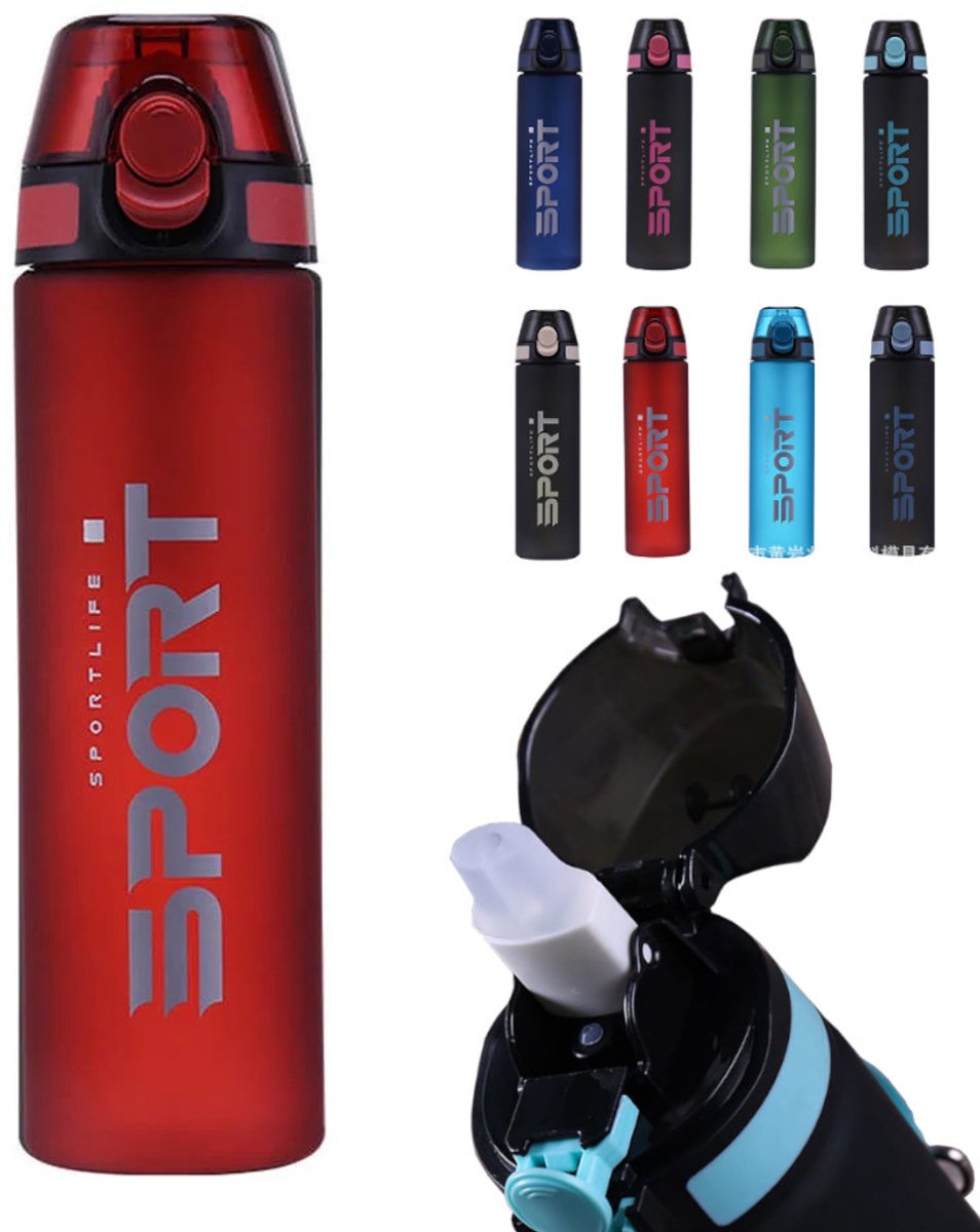 KHRONOX® Drinkfles, Waterfles, Drinkflessen, Waterflessen, Lekvrij, BPA Vrij, Drinkfles Volwassenen, Water Bottle, Drinkflessen Volwassenen, Drinkfles Met Rietje Volwassenen, UNIEK RIETJE, 750 ML, ROOD