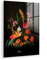 MuchoWow® Glasschilderij 90x120 cm - Schilderij acrylglas - Schaal - Boeket - Bloemen - Foto op glas - Muurdecoratie woonkamer - Wanddecoratie slaapkamer - Schilderijen