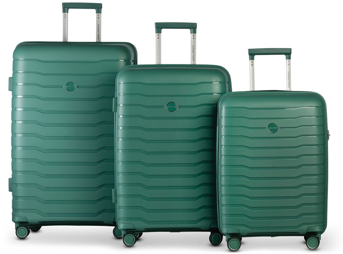 Worldpack Portland 4 wielen Kofferset 3-delig - Harde bagage - TSA slot - graugrün