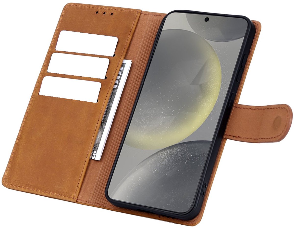 CaseMania Bookcase hoesje geschikt voor Samsung Galaxy S25+ - Effen Cognac - Leer