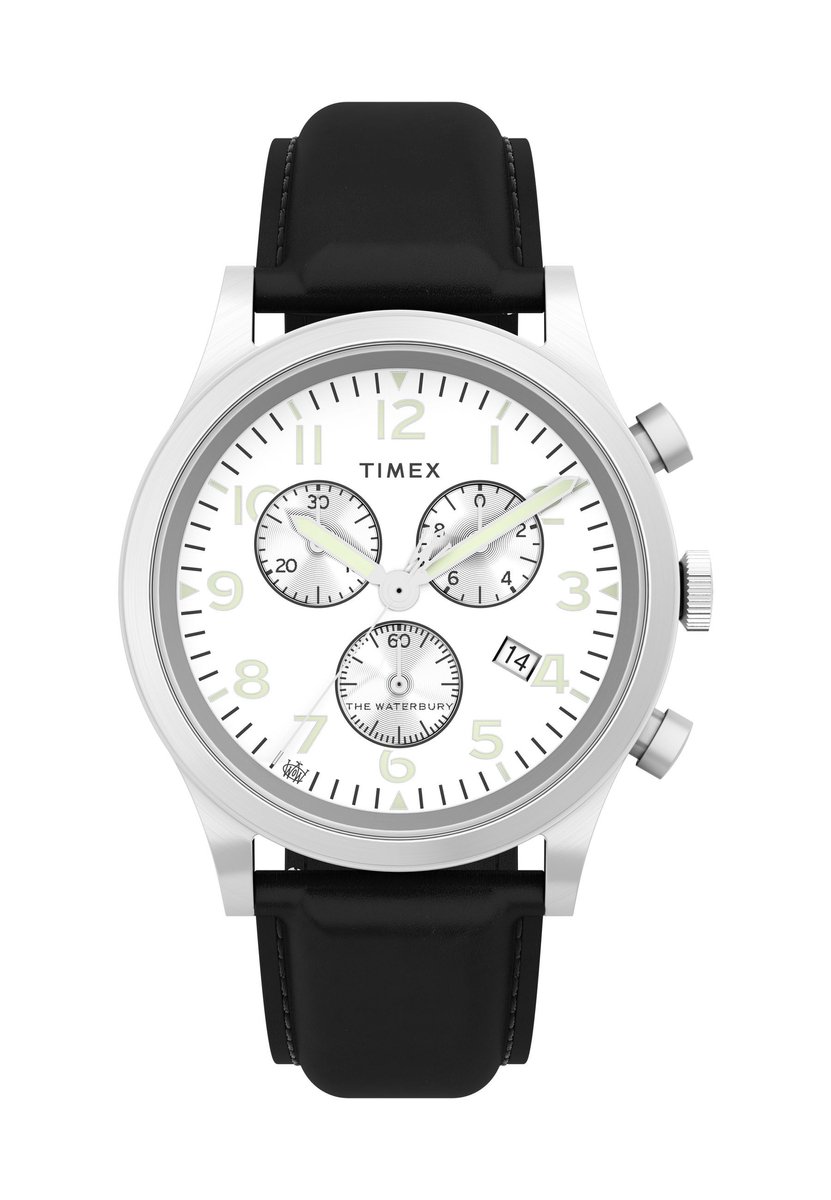 Timex Waterbury Traditional Chrono Chronograaf Horloge Zilver Toon Kast: 100% Roestvrij Staal | Armband: 100% Milieuvriendelijk Materiaal 42 mm TW2W48100AJ