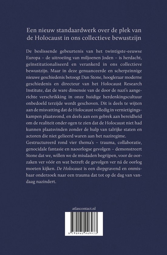 Boek met de titel De Holocaust, een onvoltooide geschiedenis, met tekst op de voorkant en een barcode onderaan.