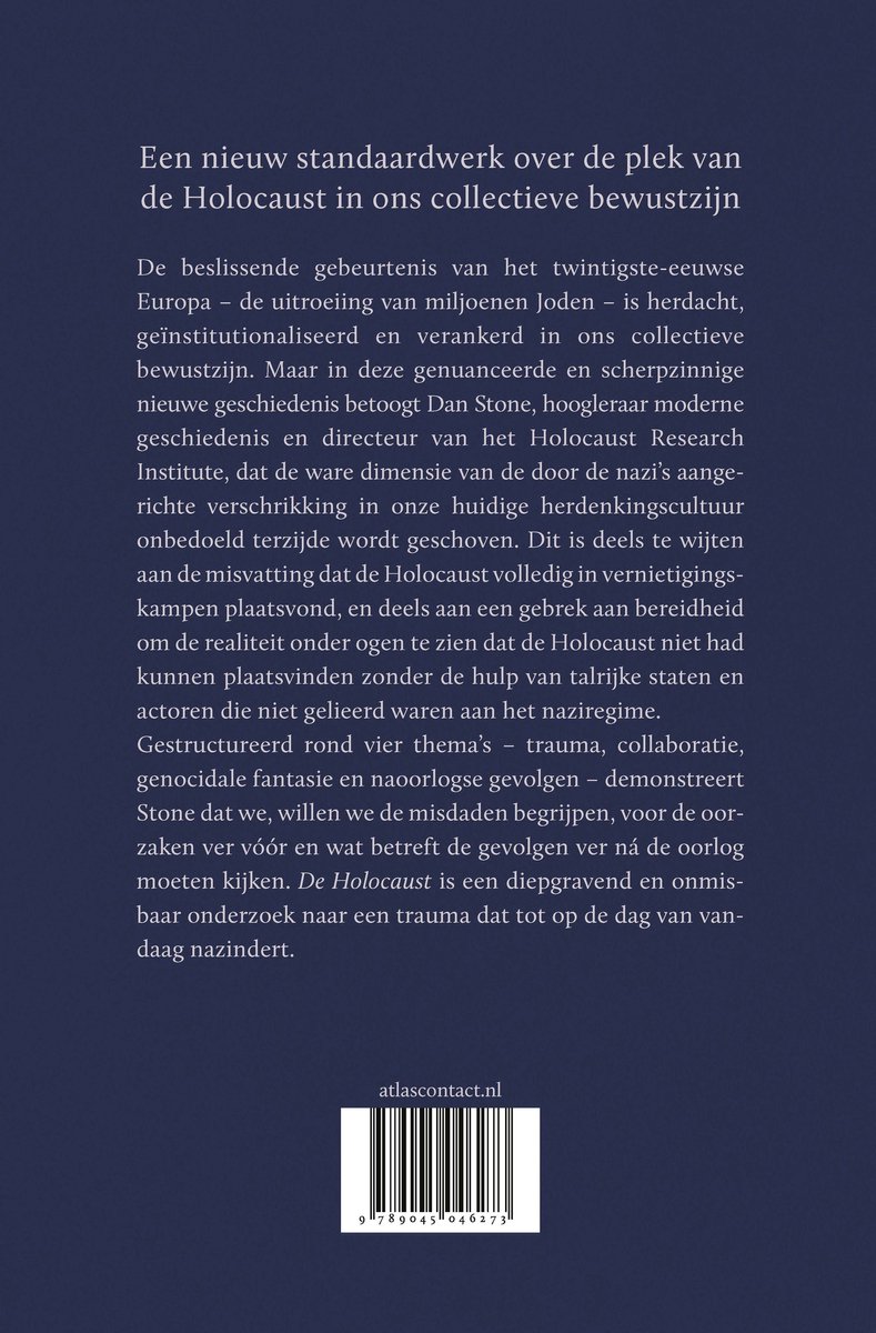 Boek met de titel De Holocaust, een onvoltooide geschiedenis, met tekst op de voorkant en een barcode onderaan.