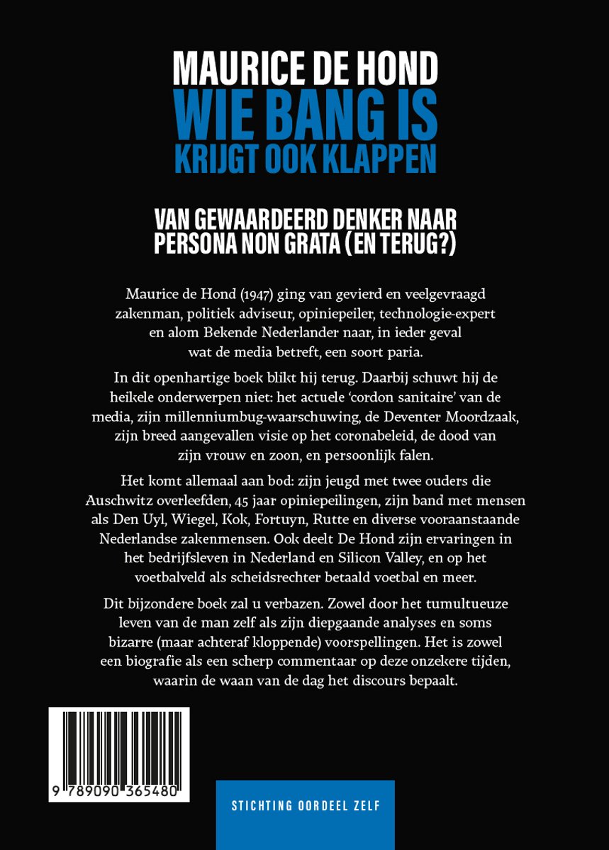 Wie bang is krijgt ook klappen - back cover