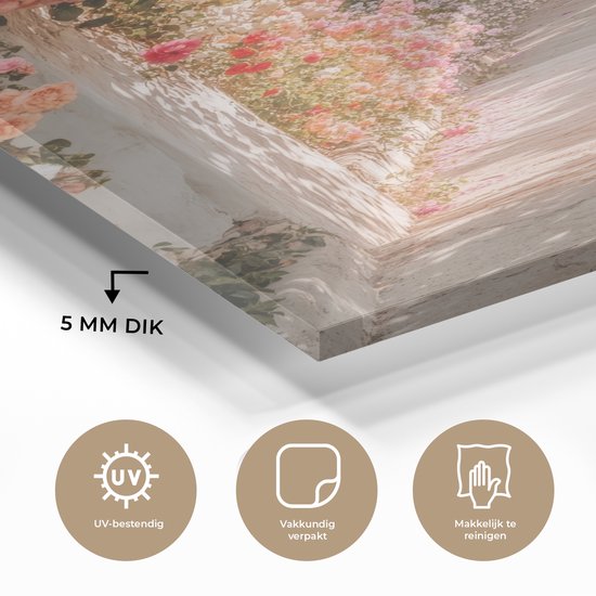 MuchoWow® Peinture sur verre 80x120 cm - Peinture sur verre acrylique - Vue à travers - Arche - Fleurs - Pastel - Photo sur verre - Décoration murale salon - Décoration murale chambre - Peintures