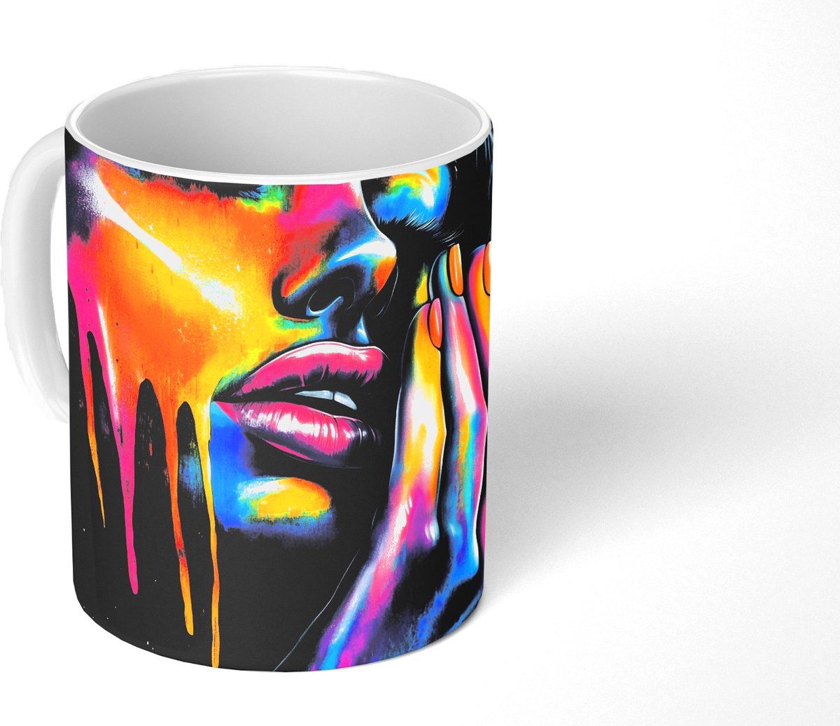 Mok - Koffiemok - Vrouw - Gezicht - Verf - Kunstzinnig - Mokken - 350 ML - Beker - Koffiemokken - Theemok