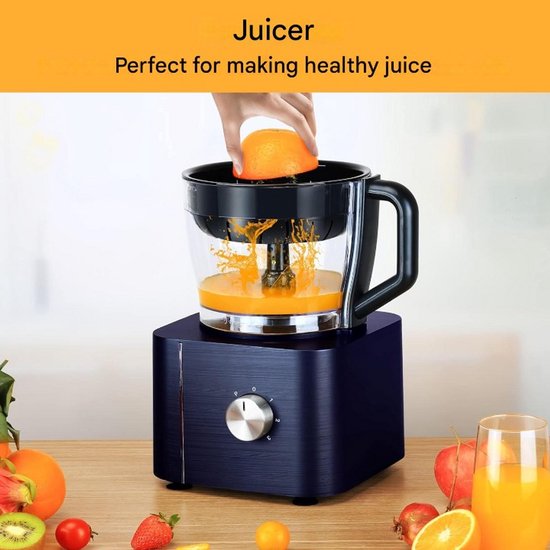 Keukenmachine - Hakmolen - Foodprocessor - Keukenmixer - Inc. 3.2L Mengkom - Deegkneden - Keukenmachine Hakmolen - 1.5L Mixer - Molen - Citruspers - Garde - Kunststof - 1100W - 40 x 27 x 40 cm - Donkerblauw — afbeelding 4