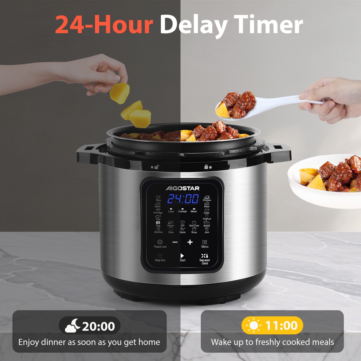 Aigostar Derrick - Pressure Multicooker - 6 Liter - Snelkookpan - Slow Cooker - Rijstkoker - Stomer – foto 2
