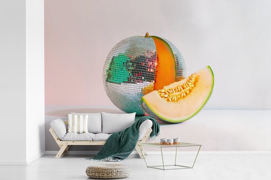 Behang - Fotobehang Disco - Discobal - Meloen - Pastel - Breedte 600 cm x hoogte 400 cm