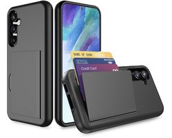 Smartphonica Telefoonhoesje Geschikt voor Samsung Galaxy S21 FE sterk TPU met pasjeshouder - TPU strong case with card slot - Zwart geschikt voor Samsung Galaxy S21 FE
