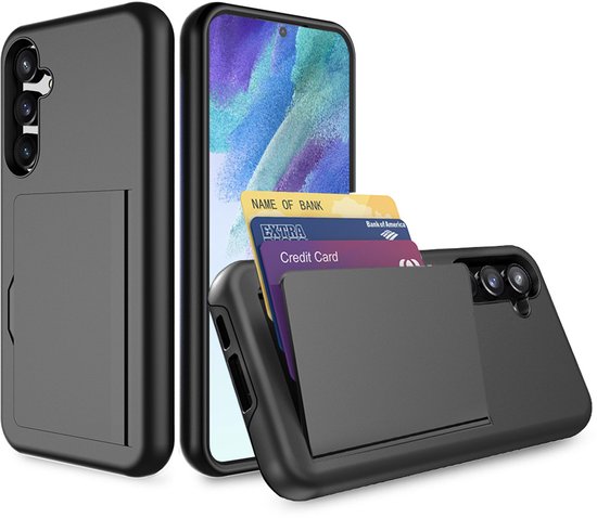 Smartphonica Telefoonhoesje Geschikt voor Samsung Galaxy S21 FE sterk TPU met pasjeshouder - TPU strong case with card slot - Zwart geschikt voor Samsung Galaxy S21 FE