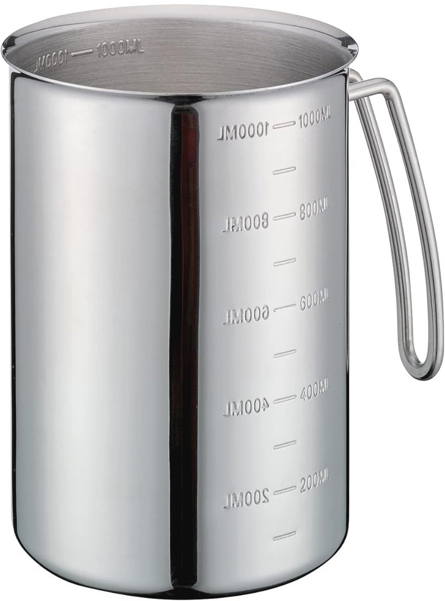 Maatbeker roestvrij staal 1 liter met handvat, vaatwasmachinebestendig, ideaal voor koken en bakken