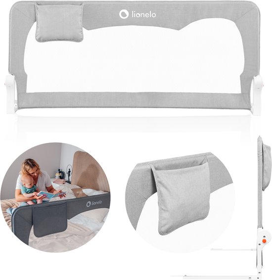 Lionelo Hanna – Barrière de lit 150x66 cm – Abattable à 180° – Cadre en aluminium – SecureBelt & StandSafe – Jusqu’à 27 kg – Filet aéré – Pour matelas jusqu’à 45 cm – Certifié SGS – Facile à monter – Idéal voyage