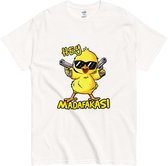 T Shirt Dames en Heren - Grappig Kuiken Illustratie - Tekst: Hey Madafakas - Wit - 3XL