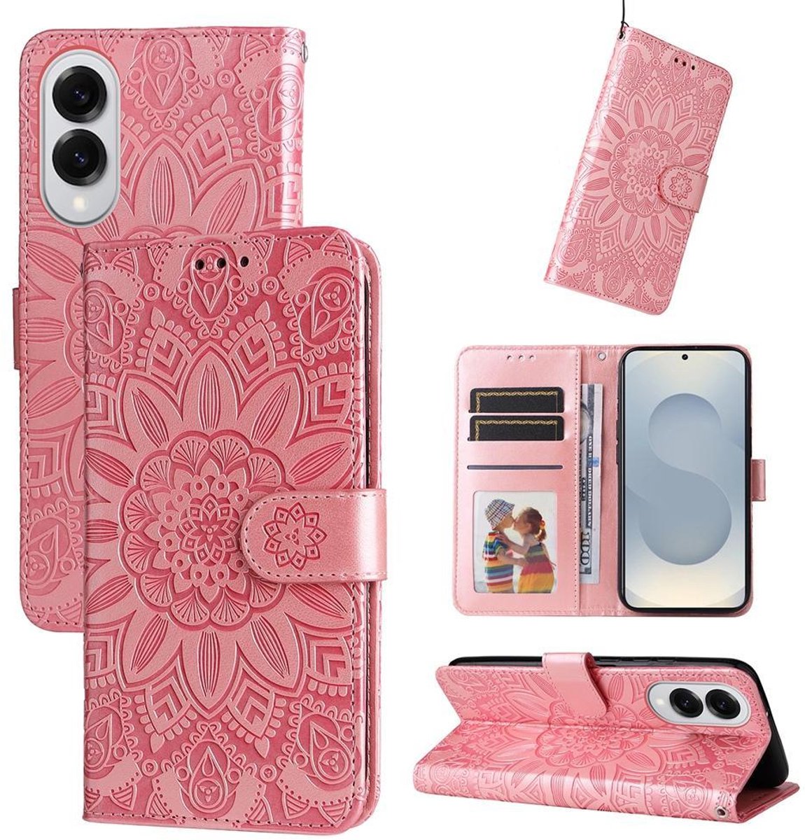 Mobigear Telefoonhoesje geschikt voor Samsung Galaxy S25 Edge Hoesje | Mobigear Sunflower Bookcase Portemonnee | Pasjeshouder voor 3 Pasjes | Telefoonhoesje voor Pinpas / OV Kaart / Rijbewijs - Roségoud