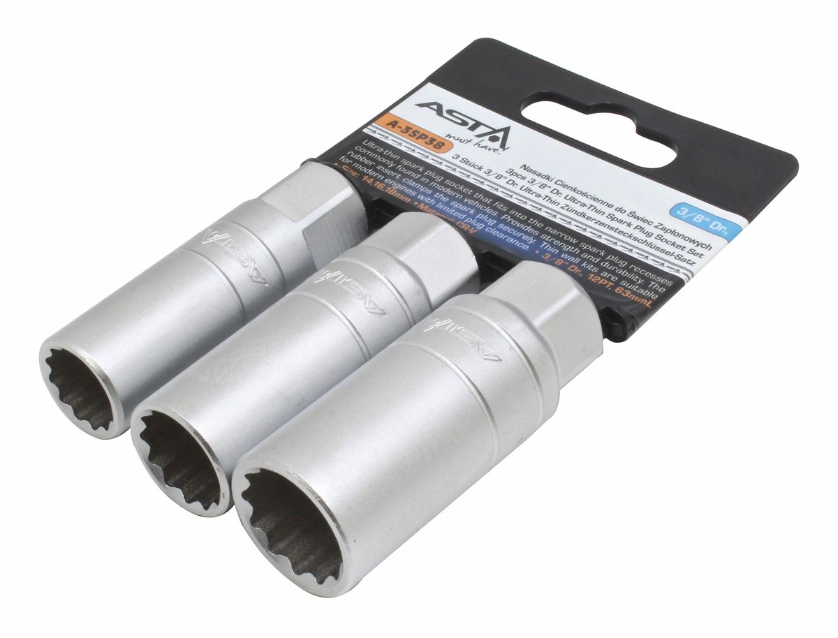 Bougie Dopsleutel set - Bougiedop maten 14mm - 16mm - 18mm - 12 kant - 3/8 - 3 delige doppen set