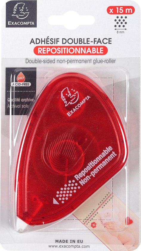 Exacompta 6x Dubbelzijdige lijmroller voor foto - niet permanent - lengte 15m - Framboos - 12997E