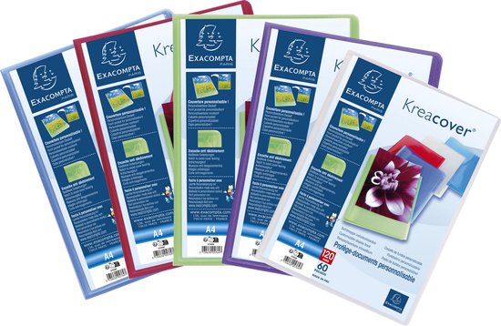 Exacompta 8x Protège-documents en polypropylène semi-rigide KreaCover® Chromaline 160 vues - A4 - Couleurs assorties - 5789E