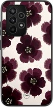 Coque compatible avec Samsung Galaxy A52 5G - Fleurs bordeaux - Blauw - Coque TPU - Fleurs - Coque rigide noire