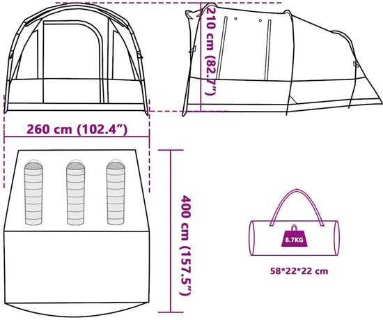 vidaXL Tunneltent - 3-persoons - Waterdicht - Blauw Kampeerten - Tunneltent - Campingtent - Tent - Waterproof Tent van Vidaxl — afbeelding 4