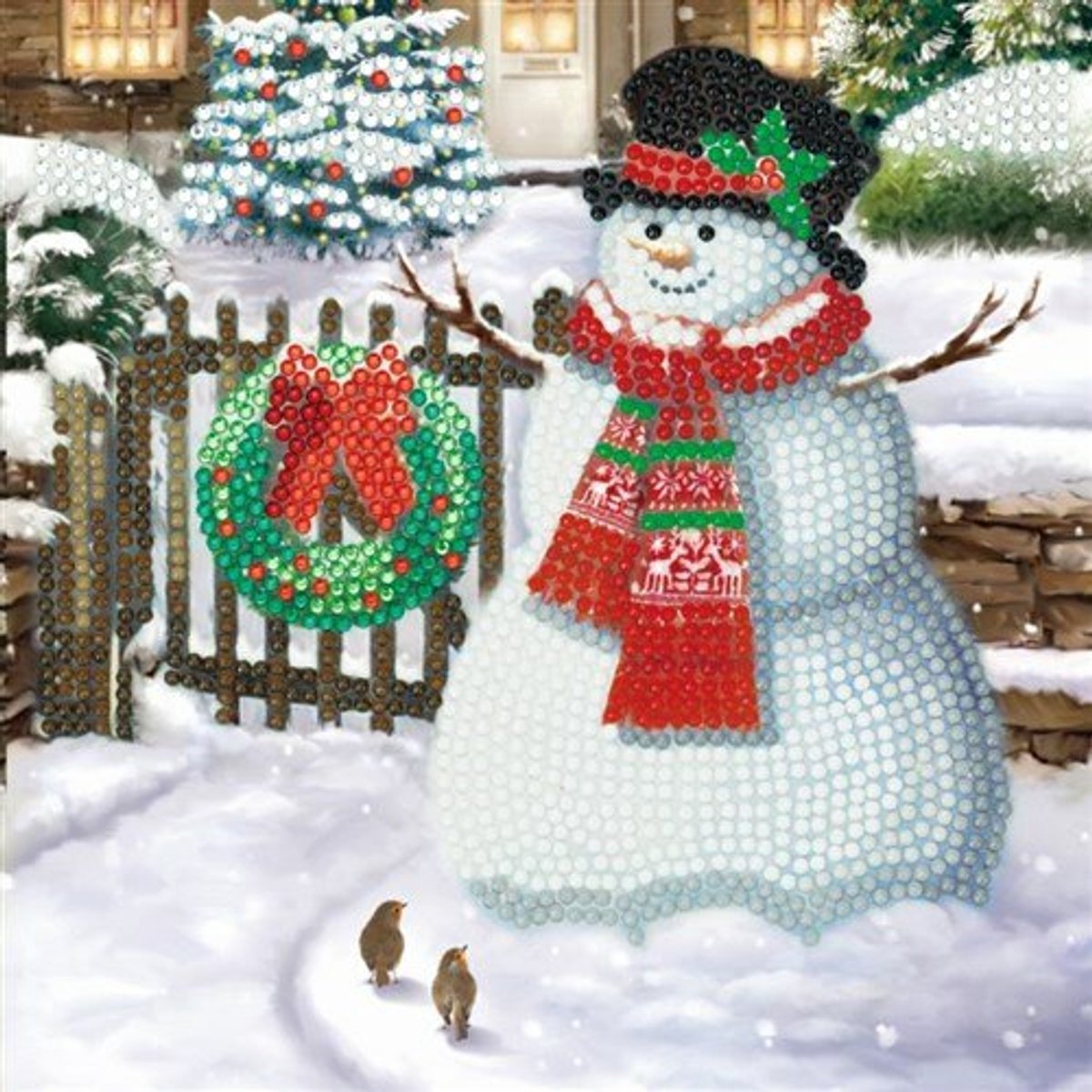 Diamond Painting Kerstkaart Smiling Snowman 18 x 18 cm