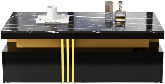 Sweiko Rechthoekige Salontafel - Hoogglans Tafelblad - 2 lades - 100x50x40cm - Zwart