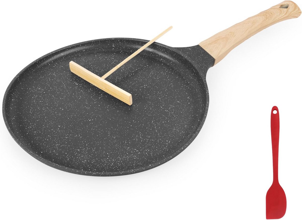 Antiaanbak Pannenkoekenpan 28 cm met Deegverdeler en Spatel - Geschikt voor Gas en Inductie