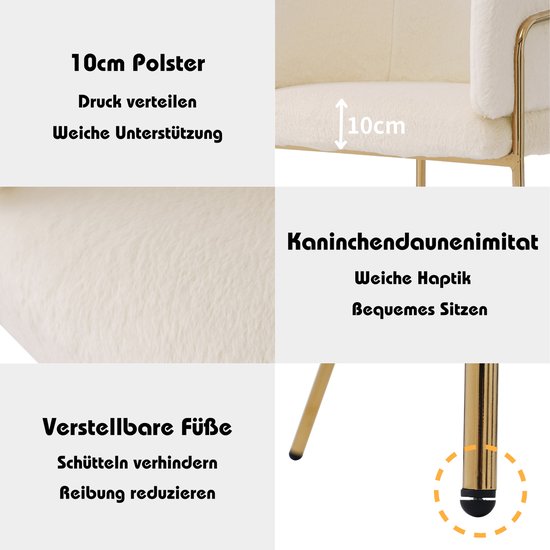 Gutent Loungestoel-Kleedstoel-Lichtgewicht en Luxe-Met Vier Metalen Ondersteunende Poten-Konijnenbont-Beige van Gutent — afbeelding 5