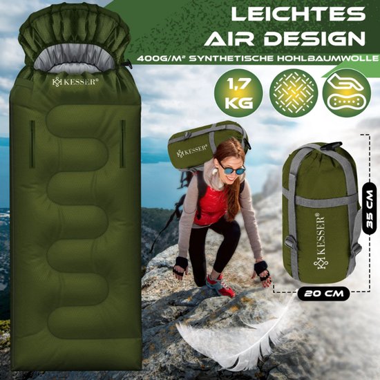 KESSER® Outdoor Slaapzak | Dekenslaapzak 3-4 seizoenen | Kampeerslaapzak voor volwassenen en kinderen — afbeelding 3