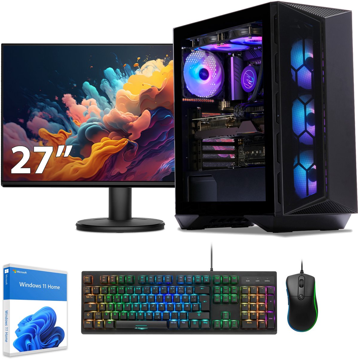 Sedatech Pakket Advanced Gaming PC Waterkoeling ATX Compact • AMD Ryzen 9 9900X • Geforce RTX4060Ti • 32Gb DDR5 • 2Tb SSD M.2 • WiFi, USB C • BT • Windows 11 • Desktop computer • Monitor 27''