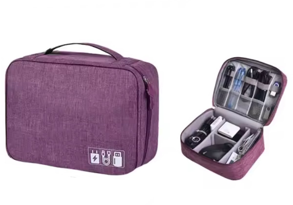 CHPN - Electronica Opbergtas - Accessoire tas - Oplader Tas - Vakantie - Reistas - Oordopjes/kabels - Paars - Elektra tas