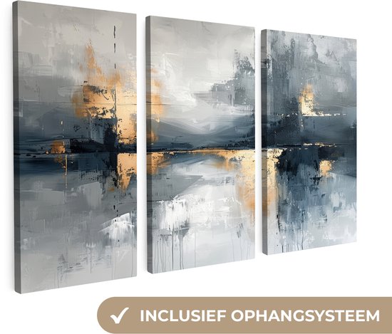 Ensemble de peintures sur toile 150x100 cm - Triptyque de Décoration murale - Abstrait - Grijs - Goud - Moderne - Décoration murale salon - Décoration chambre - Accessoires chambre - Peintures sur toile