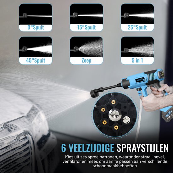 ROVAX Hogedrukreiniger- 2026 Model - Brushless motor - Hogedrukreiniger Accu - Hogedrukreiniger Auto - Draadloze Hogedrukreiniger - Terrasreiniger - Hogedrukspuit- 2x 30000 mAH Accu — afbeelding 5