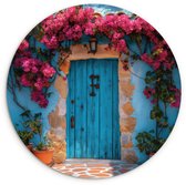 WallCircle® Cercle mural 60x60 cm - Cercle mural Porte - Bois - Fleurs - Blauw - Décoration murale salon - Décoration murale chambre - Accessoires de décoration de chambre - Tableaux ronds