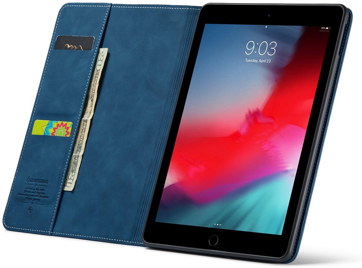 CaseMania Bookcase hoesje met Standaard geschikt voor iPad 10.2 (7e t/m 9e generatie) - Effen Donkerblauw - Kunstleer
