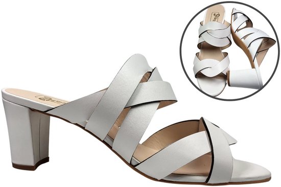 Stravers - Sandales à talon pointure 43 en Cuir Wit , Slippers grande taille