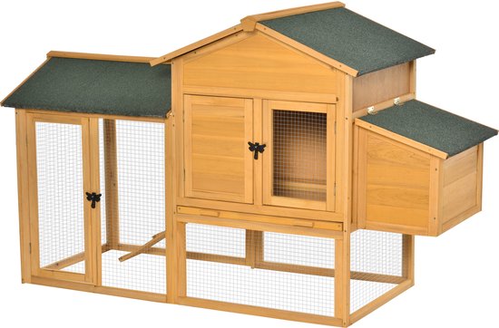 PawHut Kippenhok met Uitloop en Nestkast - Hout 168x75x103 cm