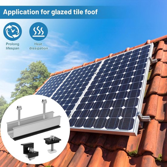 Anbte Set met 6 Houders voor Zonnepaneel 30 mm/35 mm e morsetto centrale 200*25mm Zilver/Zwart Anbte Set met 6 Houders voor Zonnepaneel 30 mm/35 mm e morsetto centrale 200*25mm Zilver/Zwart