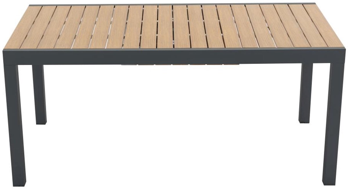 Verlengbare tuineettafel van aluminium en polywood in licht naturel en antraciet.