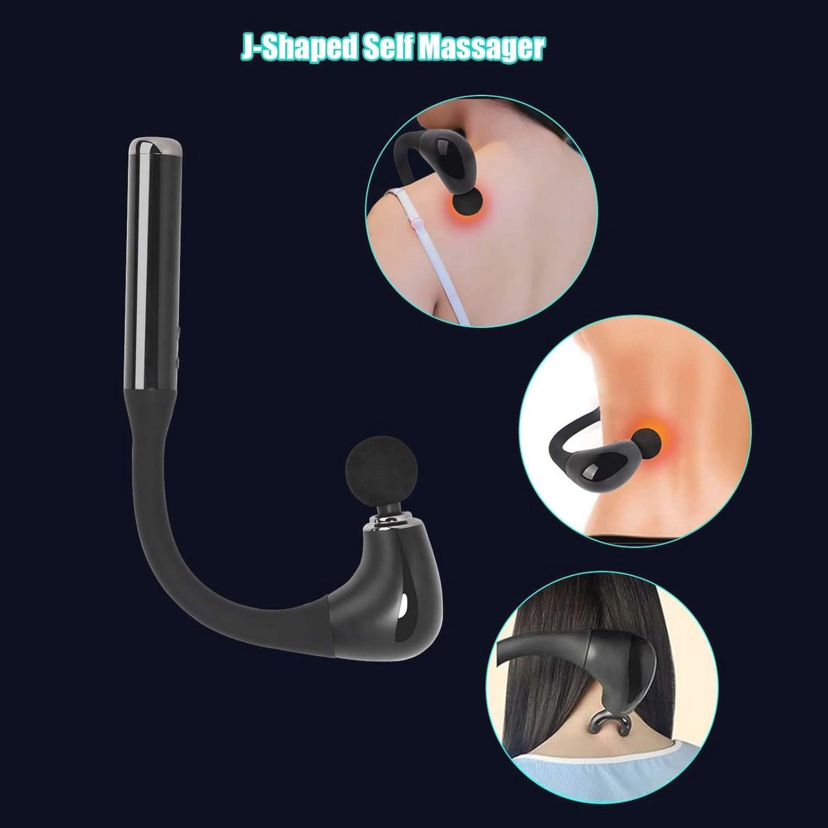 Afbeelding 2 van Zelfmassagepistool met J-vormig handvat en 5 niveaus voor diepe weefselmassage