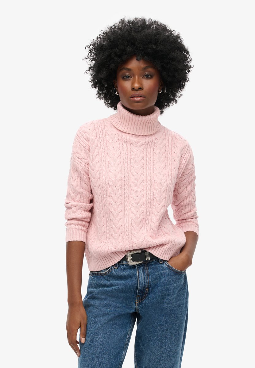 Superdry Kabeltrui met rolkraag en lage schouders Dames Sweaters Roze